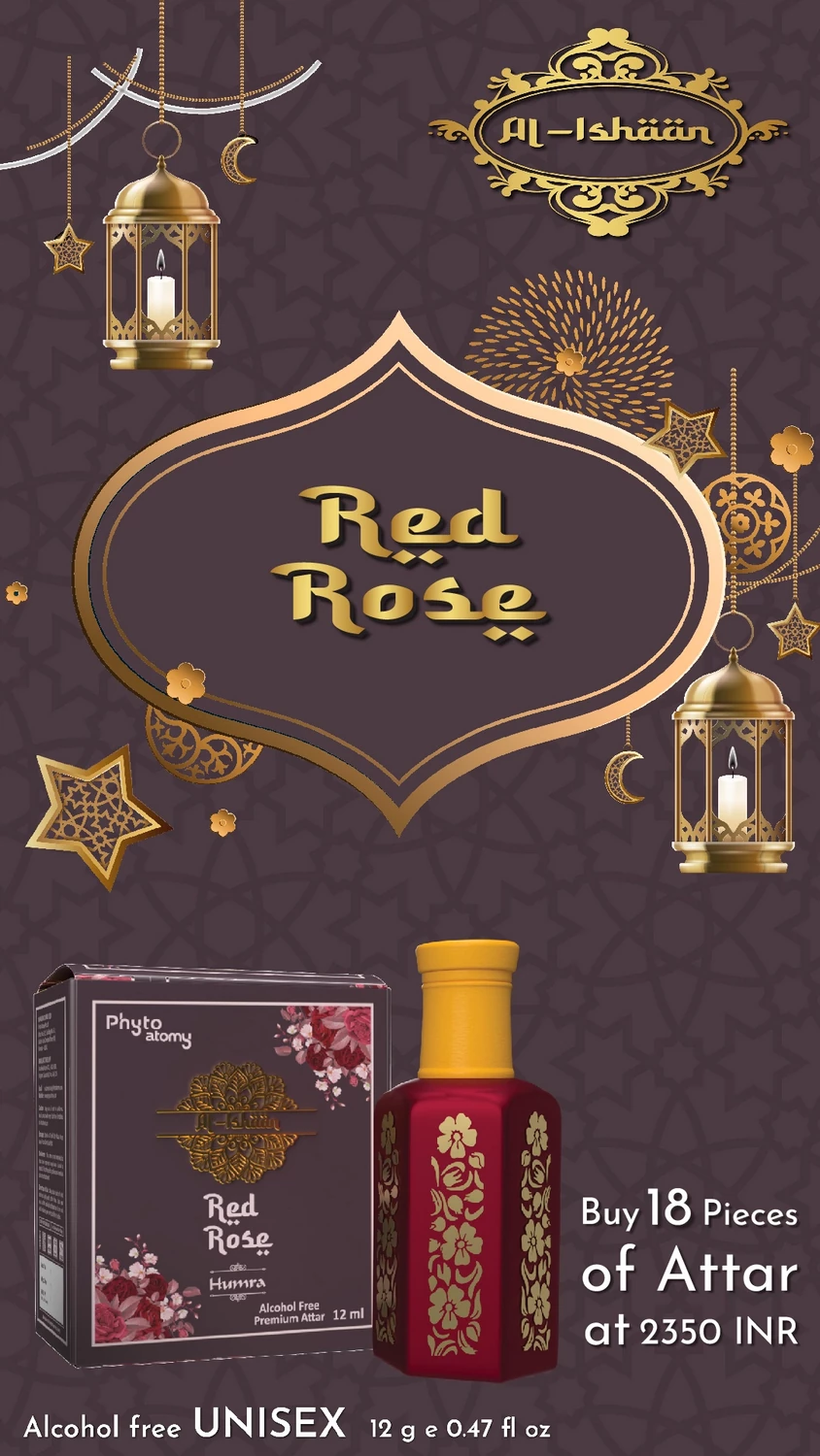 SCBV B2B Al Ishan Red Rose Attar (12ml)-18 Pcs.